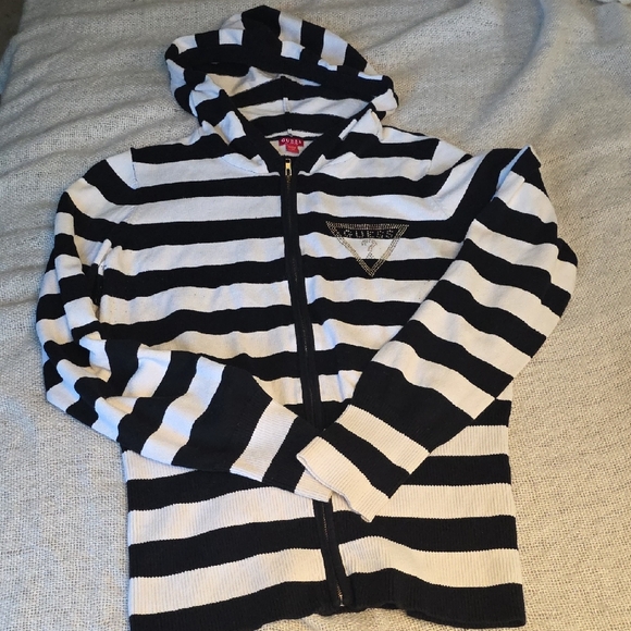 Guess Women's Black and White Striped Hoodie - Picture 1 of 7